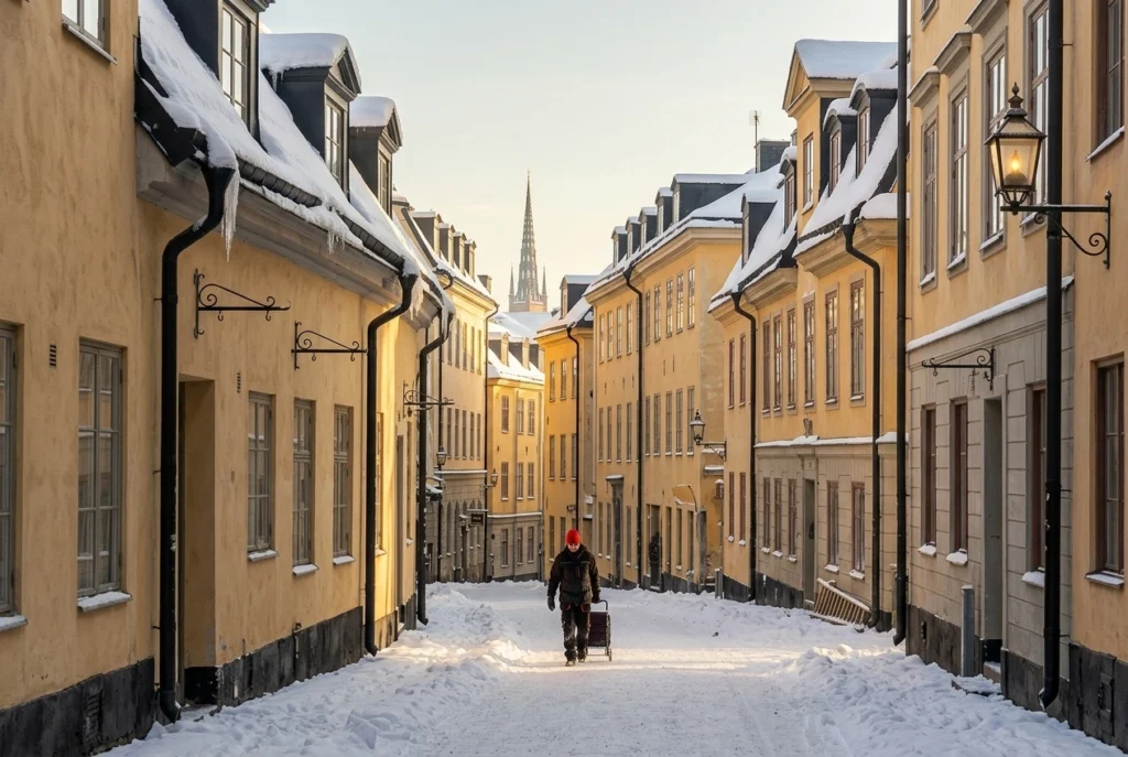 stockholm med snö tak
